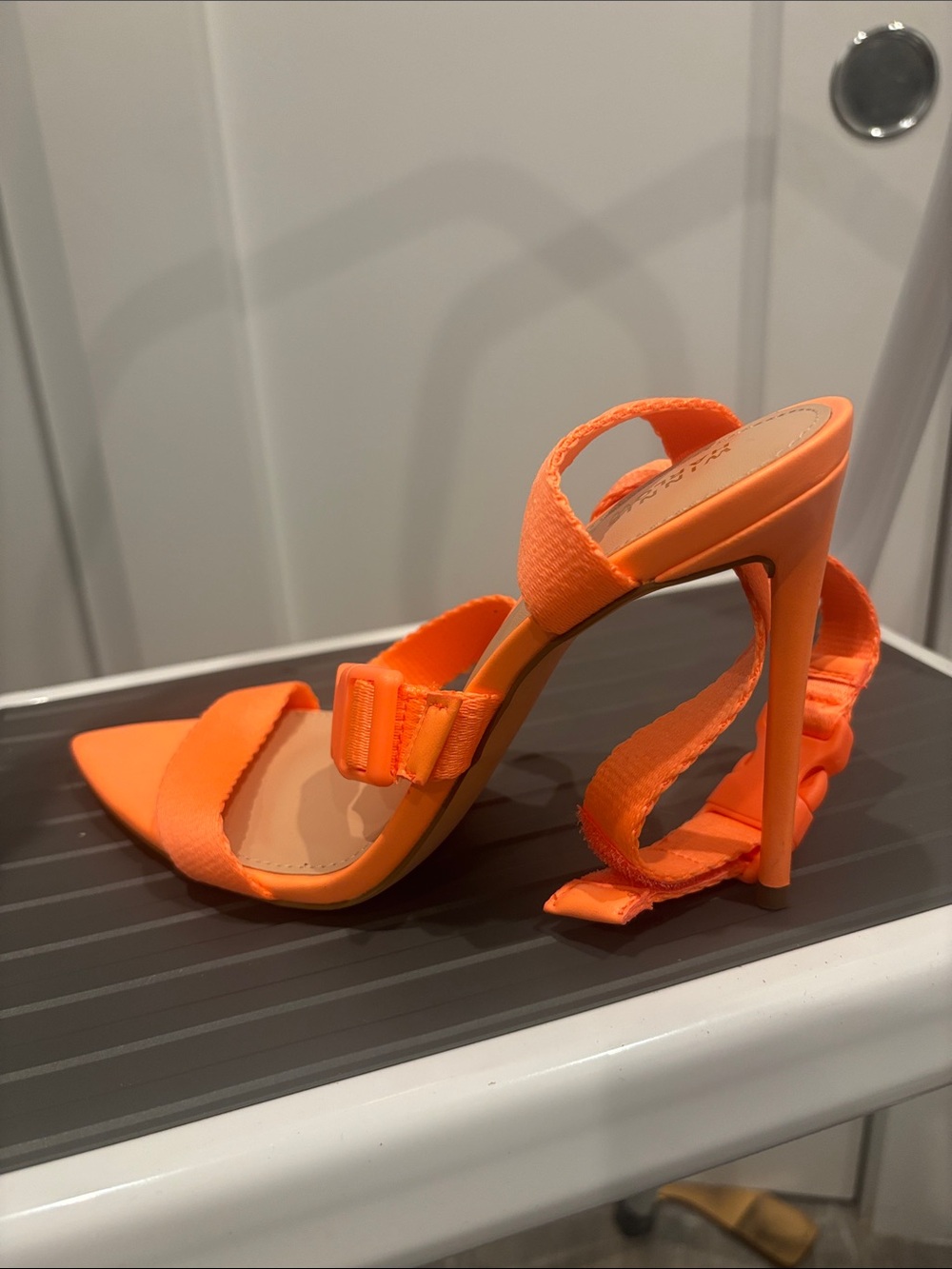 Neon Orange High Heel Slide Sandals